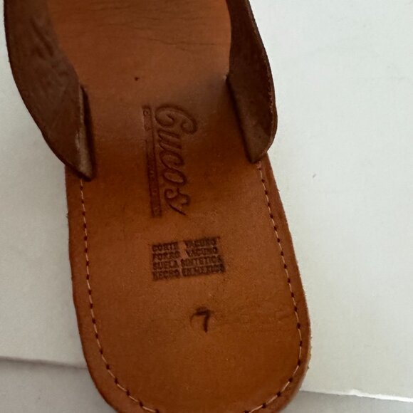 Embossed Mexican Slip on Sandals Size 7 Flats Genuine Leather Open Toe Women's - Picture 3 of 6